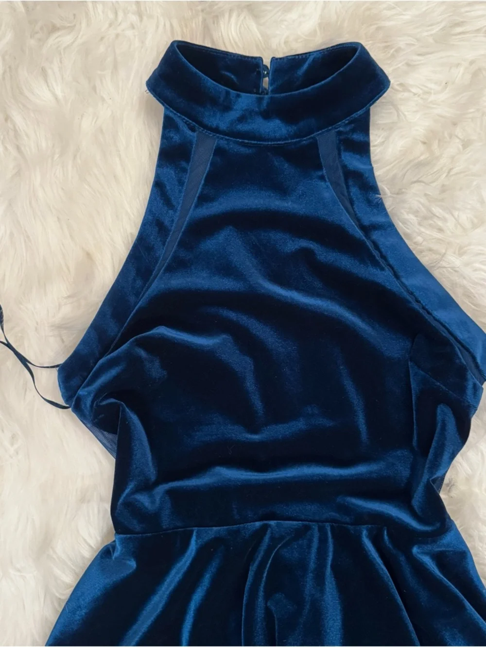 Silence + Noise Teal Velvet Halter Skater Dress XS Open Back - Picture 3 of 12